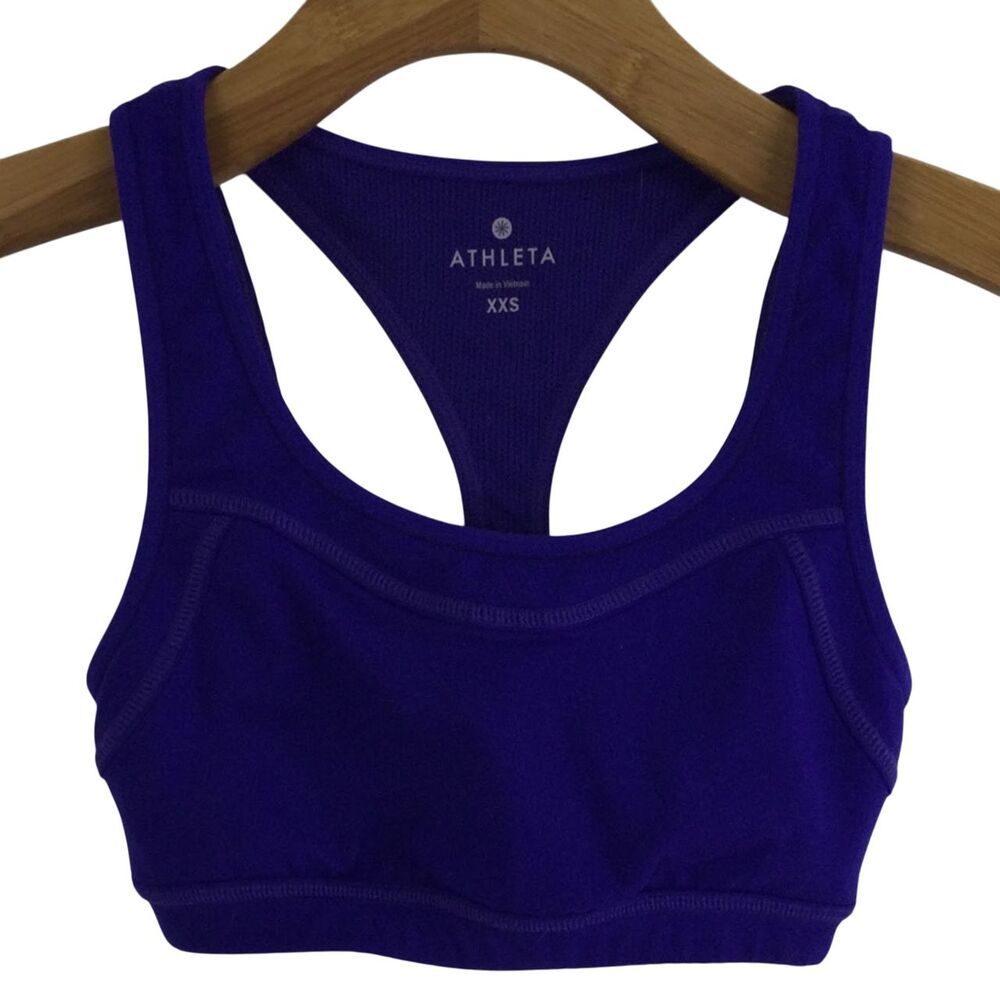 Athleta Double Dare Strappy Peep Back Cutout Racerback Sports Bra Cobalt Blue